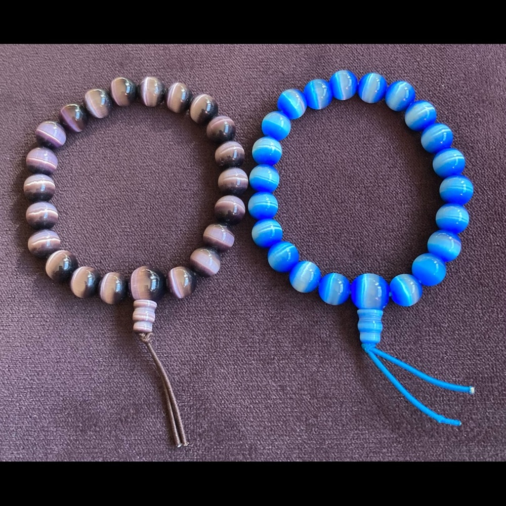 CATS EYE Bead Stretch Bracelets Blue & Lavendar